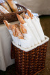 fresh french baguettes in paper bags