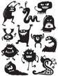 Silhouettes of cute doodle monsters-bacteria