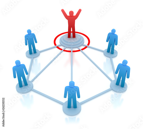 Illustration: Leader is managing his work team. Network concept. Leader is managing his work team. Network concept.