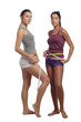Two women measure waist belly by metre-stick Two women measure waist belly by metre-stick