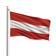 Illustration: Flag of Austria waving in the wind in front of white background Flag of Austria waving in the wind in front of white background