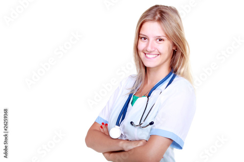 Photo: Beautiful young doctor with stethoscope Beautiful young doctor with stethoscope