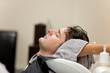 Handsome caucasian man shampooed Handsome caucasian man shampooed