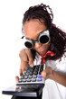afro american with calculator isolated on white afro american with calculator isolated on white