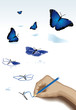 The pencil drawing blue butterflies The pencil drawing blue butterflies