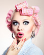 Surprised sexy housewife