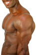 Smiling man showing muscular body on a white background Smiling man showing muscular body on a white background
