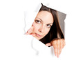 Girl is looking through a hole Girl is looking through a hole