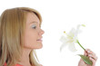 woman with lily in her hand woman with lily in her hand