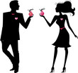 Silhouette of man and woman with parfums