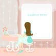 illustration of girl with laptop with space for your text