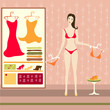 vector illustration of pretty girl in wardrobe
