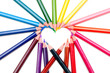 Heart from the color pencils on the white background