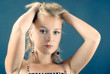 Beautiful model on a blue background Beautiful model on a blue background