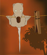The scared rat on a linen cord