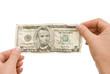 The crumpled banknote in a hand