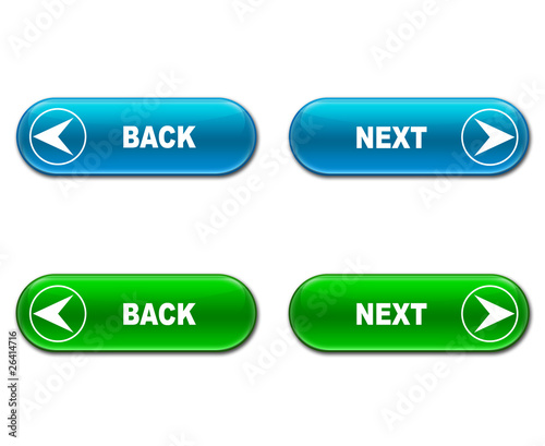 Illustration: Set botones alargados brillantes texto NEXT BACK Set botones alargados brillantes texto NEXT BACK