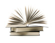 pile of books with one book open