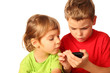 nice small girl and boy look photos on smart phone