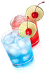 Two cocktails with lime slice and maraschino Two cocktails with lime slice and maraschino
