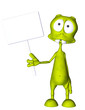 alien cartoon hold a sign
