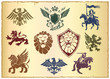 Heraldic vector set with lions and eagles