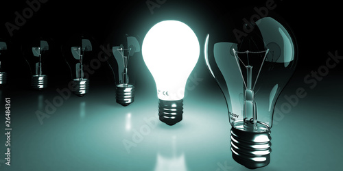 Illustration: Single light bulb in a array Single light bulb in a array