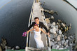 Young beautiful married couple by the sea