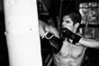 Fighter training in garage.