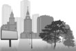 grey city landscape with billboard