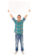 Young man holding blank paper