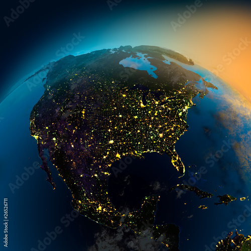 Photo: Night view of North America from the satellite Night view of North America from the satellite