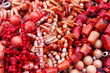 beautiful red coral necklaces as background