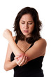 Woman with elbow pain Woman with elbow pain