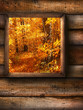 Autumn landscape view through a pine window Autumn landscape view through a pine window
