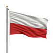 Flag of Poland waving in the wind in front of white background
