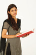 Stock image of female student over white background