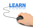Hand with computer mouse and word Learn Hand with computer mouse and word Learn