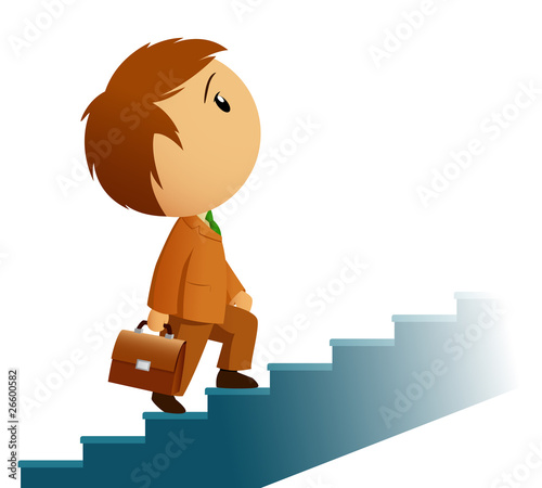 Vector: Male businessman with briefcase climb stairs Male businessman with briefcase climb stairs