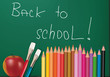 Blackboard with school supplies. Vector. Blackboard with school supplies. Vector.