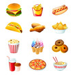 Vector: Colorful icons with fast food meals isolated Colorful icons with fast food meals isolated