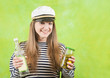 female sailor with bottle of vodka