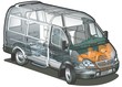 Vector delivery / cargo van infographics cutaway
