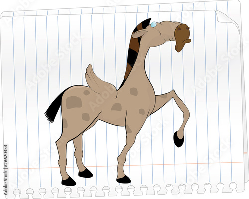 Pegas horse with wings Drawing in a notebook