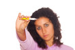 Young Sick Woman Look to Thermometer