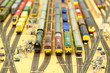 collection of model trains in an unfinished replica station collection of model trains in an unfinished replica station