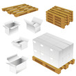set of cardboard boxes and wood pallets. vector