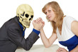 Woman struggles against death on white