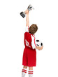 Foto: Excited little boy showing his winning trophy to all Excited little boy showing his winning trophy to all