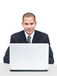 Happy young businessman working on laptop Happy young businessman working on laptop